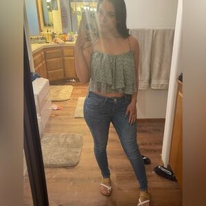 Floral Green Ruffle Top